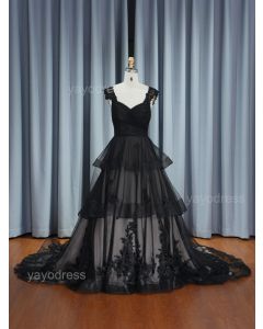 2025 Black Color Fancy Design Sweetheart Neckline Sleeveless Bridal Dress Lace Applique with Sequin Beads Crystal 